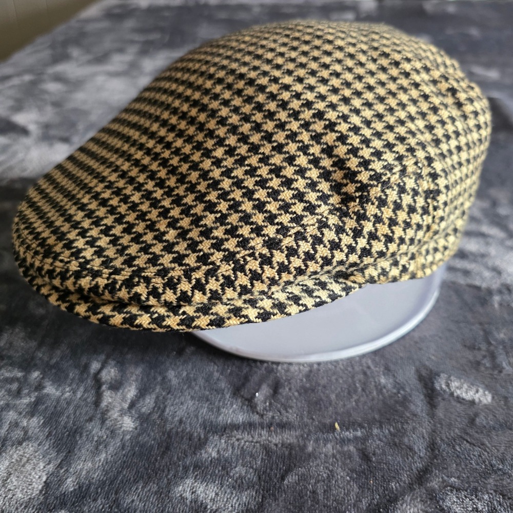 Austin Reed Vintage Lambswool Flat Cap Houndstooth Great Britain Tan Black Hat